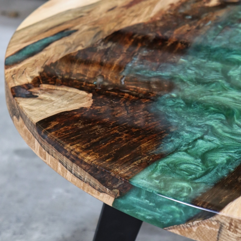 Kern-Buche Couchtisch Epoxidharz dark green matallic 8