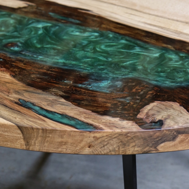 Kern-Buche Couchtisch Epoxidharz dark green matallic 7