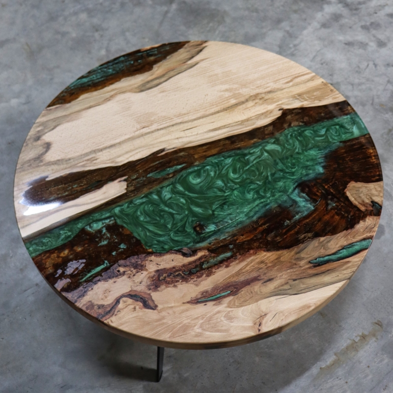 Kern-Buche Couchtisch Epoxidharz dark green matallic 4